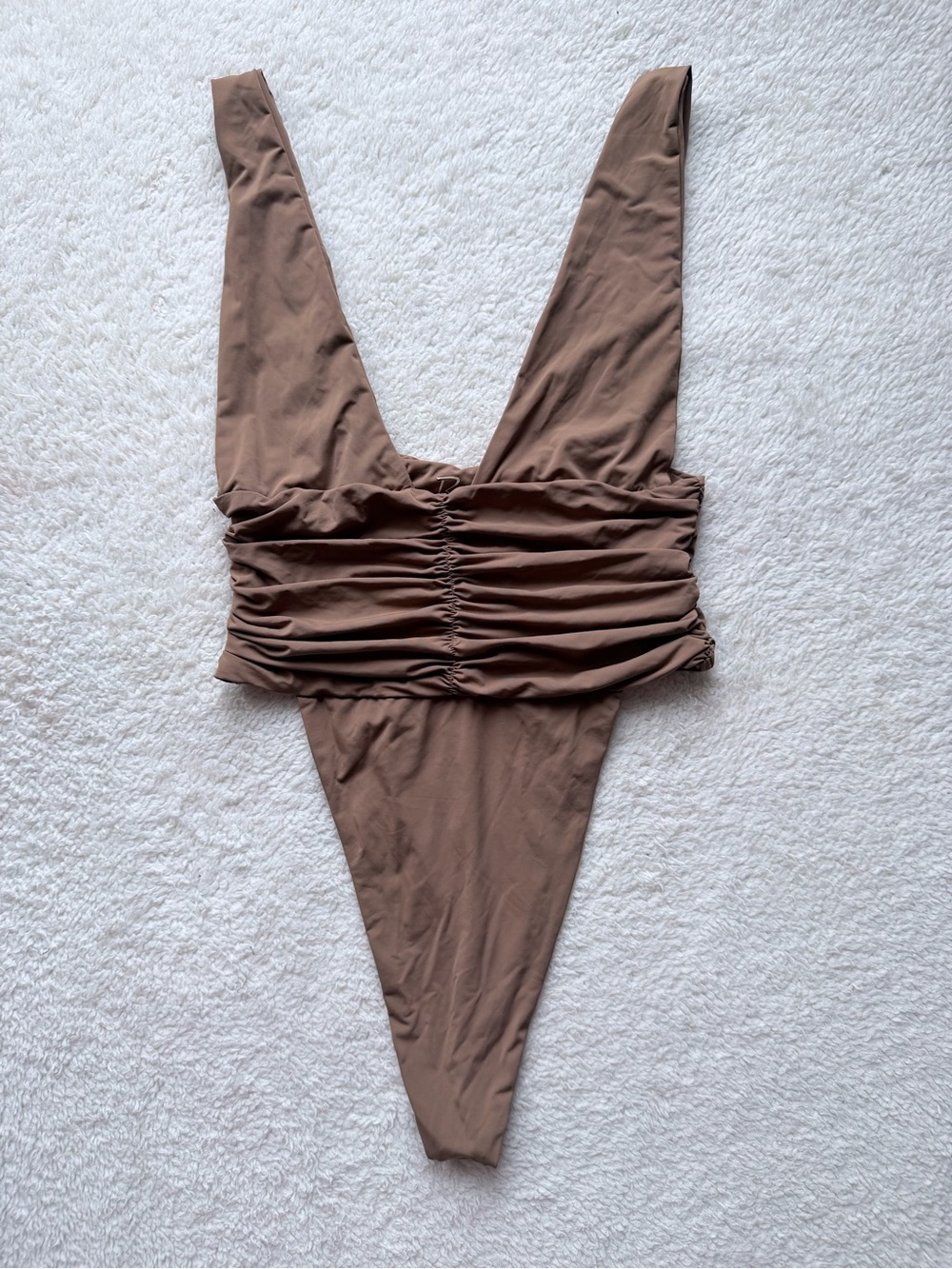 Riot Swim Chocolate Brown Ruched V‑Neck One-Piece